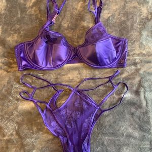 SAVAGEXFENTY Royal Purple Lacy Demi Bra and Panty Set